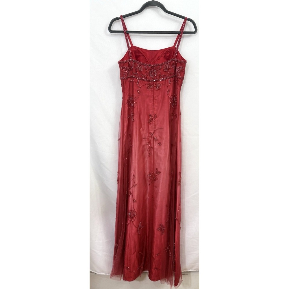 VTG Y2K Cache Red Pink Ombre Beaded Gown Dress Mesh Overlay Womens Size 4 FLAWS - Picture 2 of 16